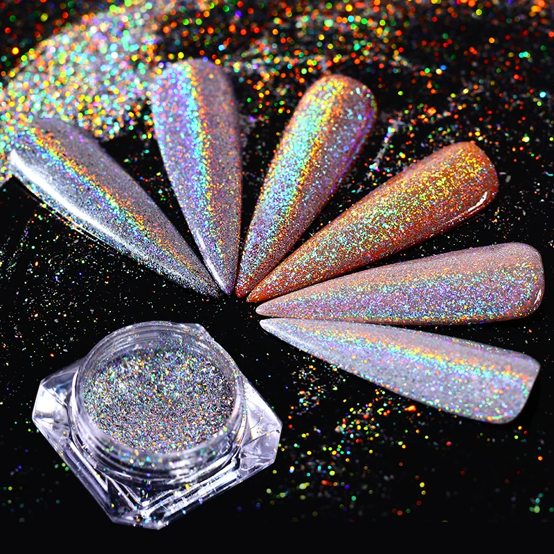 Holographic Nail Art Glitter Powder Gold Sliver Dust Sequins UV Gel Nail Chrome Pigment Decoration Laser Shiny Nail Glitter Set