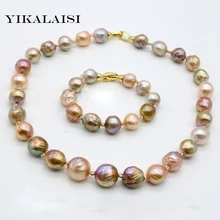 YIKALAISI натуральный барочный жемчуг, ювелирное изделие, ожерелье, браслет, 10-12 мм жемчуг, серебро 925 пробы, ювелирные изделия для женщин