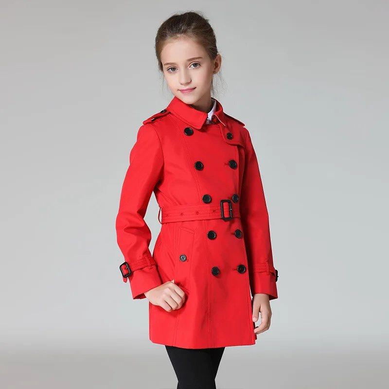 

HSSCZL 2019 brand girls New Medium Big Kid Jacket Double Breasted Girl Windbreaker Medium Long Child Jacket Slim coat clothes