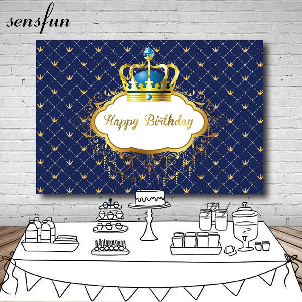 Sensfun Королевский синий Золотая Корона фотографии фон для мальчиков Baby Shower счастливые День рождения Фоны 7x5ft винил