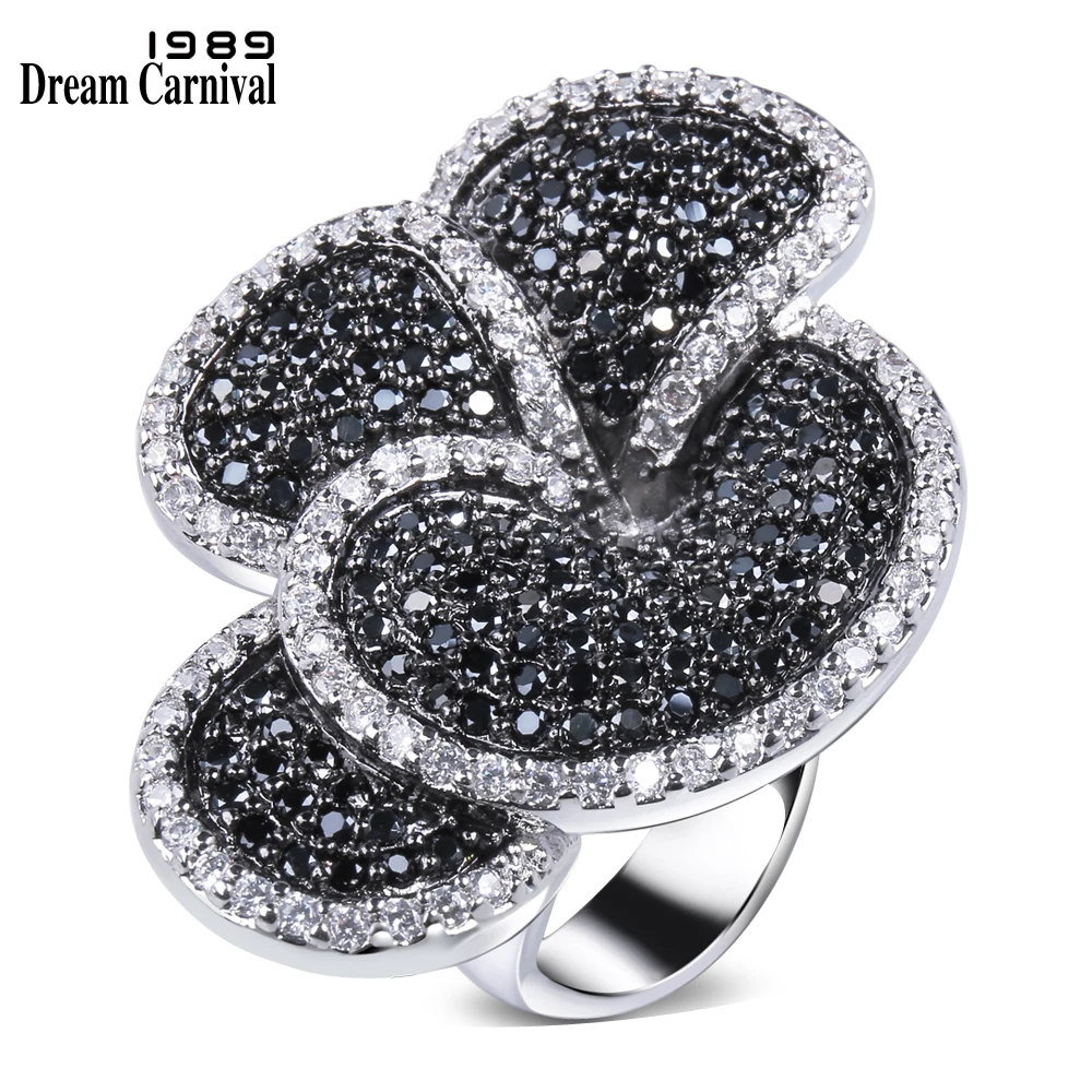 

DreamCarnival 1989 Elegant party ring Big flower design Black and white Cubic Zircon Luxury Lady ring aneis feminino SJ09146JT2