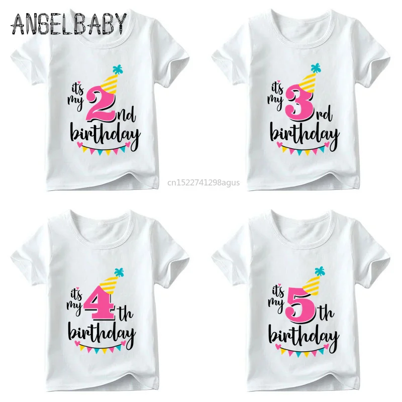 

Girls Happy Birthday Number 1-7 Print T shirt Baby Summer White T-shirt Kids Birthday Present Number Print Clothes,ooo2432