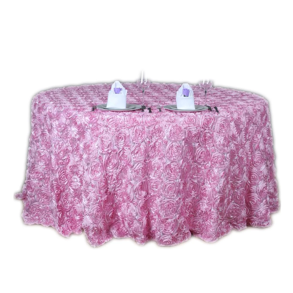 

120 inch Round Rose Embroidery Table Linens Rosette Satin Tablecloth for Wedding Party Restaurant Banquet Table Decorations