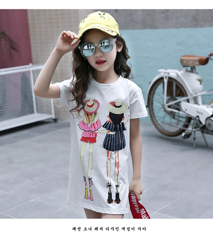 Soft Cotton T shirts For Girls Teenagers Dress Cartoon Long Tops Summer Fashion Kids Clothes Casual Short Sleeve Children's Tees (12)