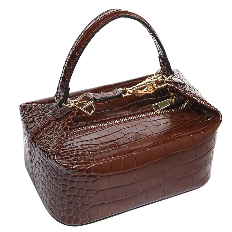 

Crocodile Pattern Box Bag Women Leather Handbag Vintage Designer Top-handle Lady Clut Purse Clutch Luxury Wallet Evening Bag P Y