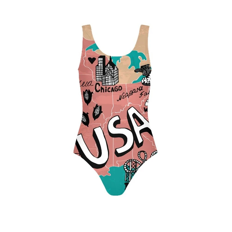 

Sexy Thong One Piece Swimsuit 2019 Map Print Women Bathing Suit Beach Swimwear High Waist Push Up Monokini Sports Swimming Suits