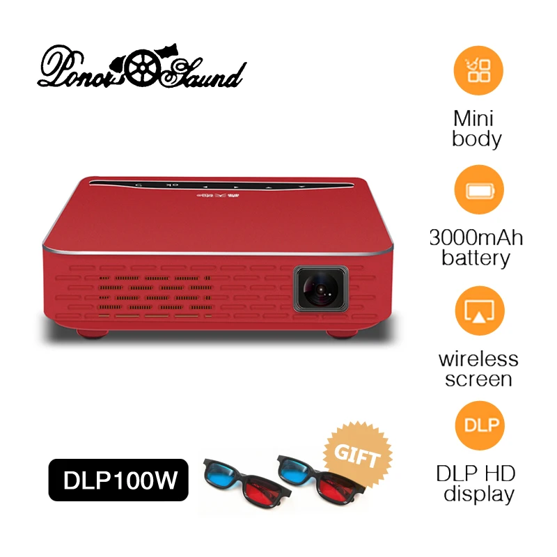 

Poner Saund DLP100W Pocket HD DLP Projector 150ANSI Lumen high brightness Micro Wireless Portable 3D mini projector