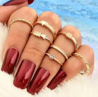 

7Pcs/Set Women Bohemian Beach Jewelry Gold Color Geometry Arrow Knuckle Midi Finger Rings Set Nice Gift For Women