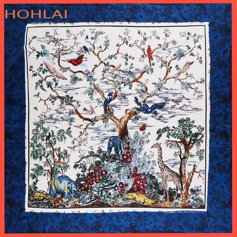 

New Luxury Brand Summer Scarf 100% Twill Silk Scarf Women Animals Tree Square Scarves130CM*130CM Bandana Shawls Foulard