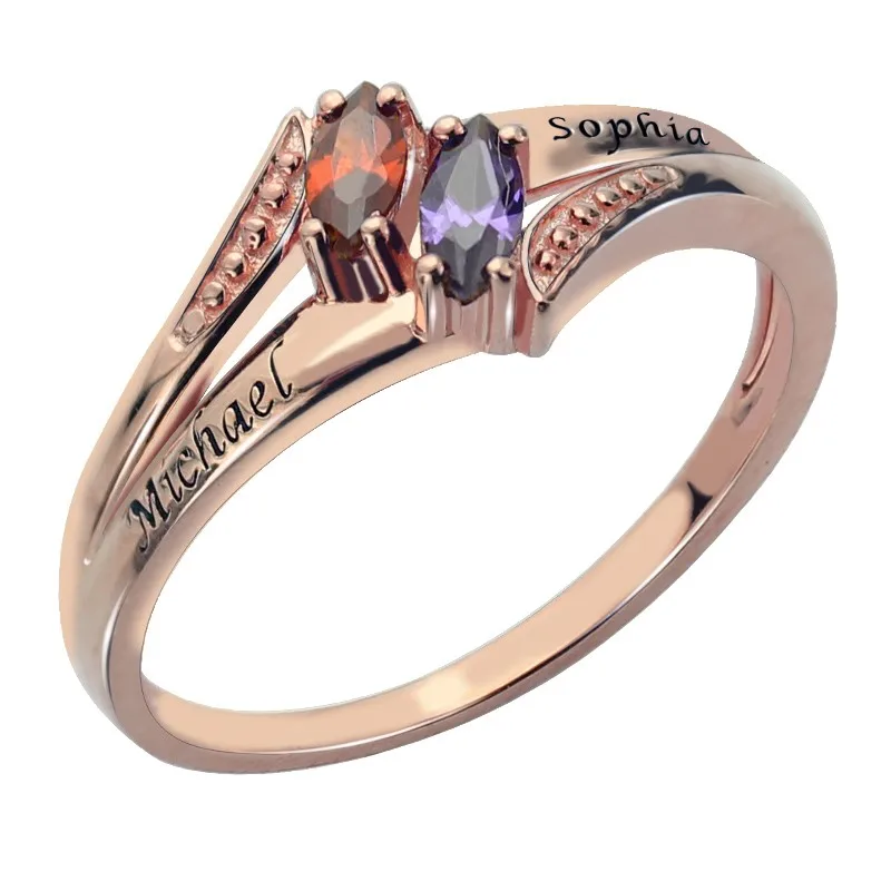 Customized Two Names Birthstone Ring for Couple Lovers Mom Woman Costume Letter Engagement Wedding Rings Silver 925 Jewelery