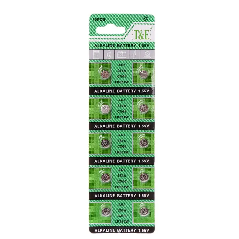 

10PCS Watch Battery AG1 1.55V 364 SR621SW LR621 621 LR60 CX60 Alkaline Button Coin Cell Batteries