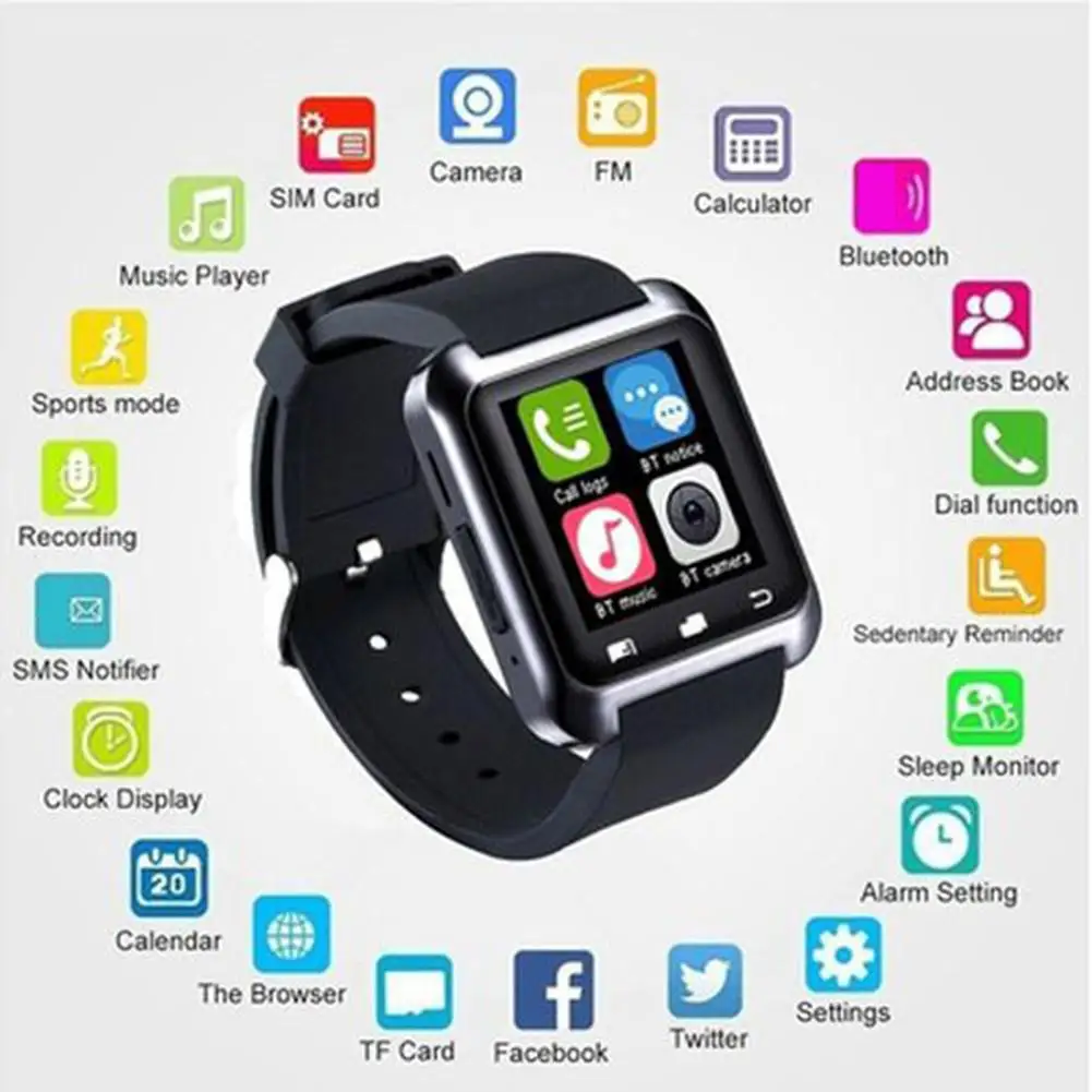 

Bluetooth Smart Watch Men's U80 with Camera Hands-free Call Synchronization SMS Smart Watch Support SIM TF Card for IOS Android