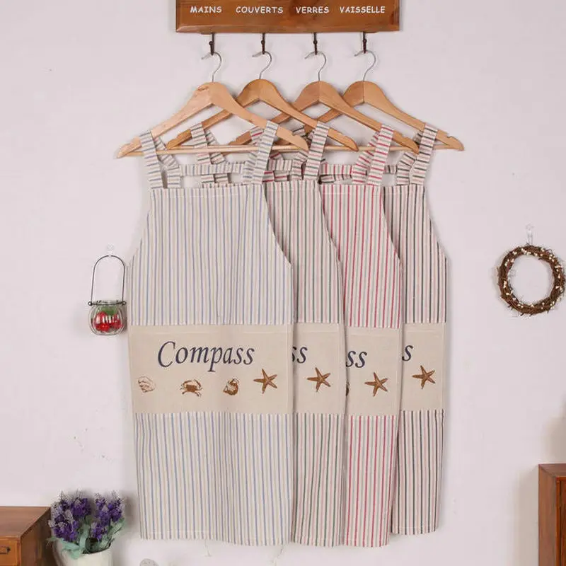 

New style Pure Cotton Flax Apron Fashion Edition Nordic Waterproof Oil-proof Cooking Cover Apron Home Kitchen
