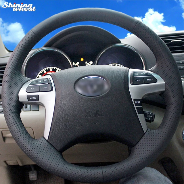 Shining Wheat Hand Sched Black Leather Steering Wheel Cover For Shining Wheat Hand Sched Black Leather Steering Wheel Cover For Toyota Highlander Camry 2007