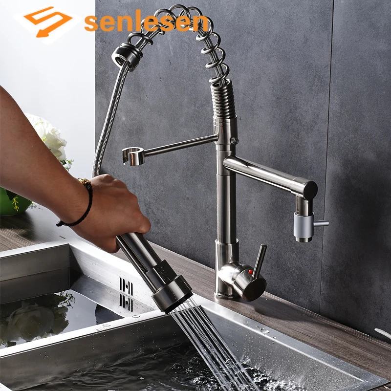 

Wholesale And Retail Brushed Nickel Kitchen Faucet Swivel Spouts Pull Down Sprayer Nozzle Vessel Sink Hot Cold Mixer Tap