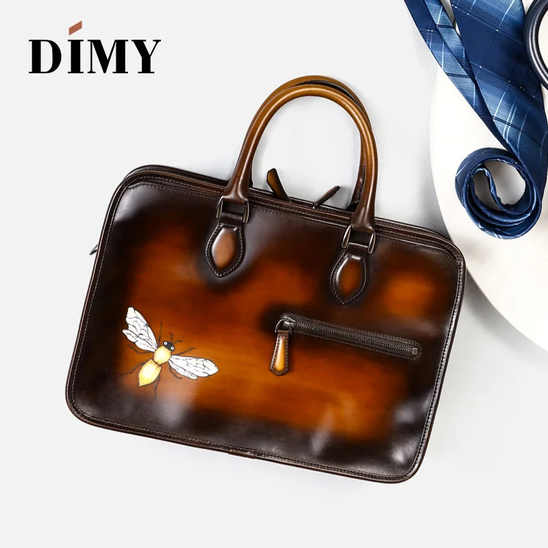 

DIMY 2019 New Men's Bag Briefcases Calfskin Leather Handbags Shoulder Bag Luxury Brand Large Capacity Customize Pattern #9039