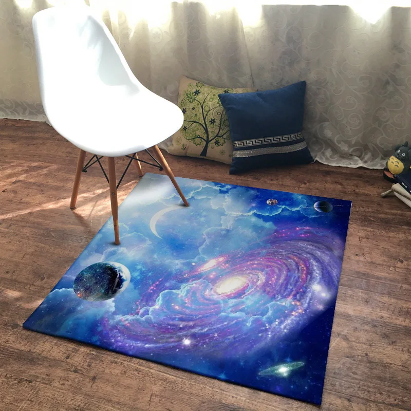

3D starry sky colored blue space moon square rug Bedroom floor mat livingroom carpet velvet printing non-slip door mat customize