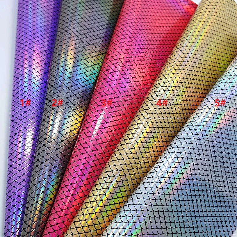 

10PCS A4 SIZE 21X29cm Iridescent Mermaid Fish Scale Synthetic Leather Fabric Pu leather Fabric For Bow DIY handbags shoes C39