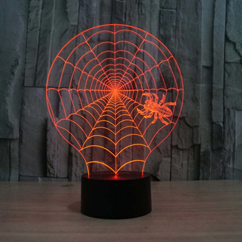 NEW Haunted House Decor 3D USB LED Lamp Spider Cobweb Halloween Scary Props Night Light Lighting