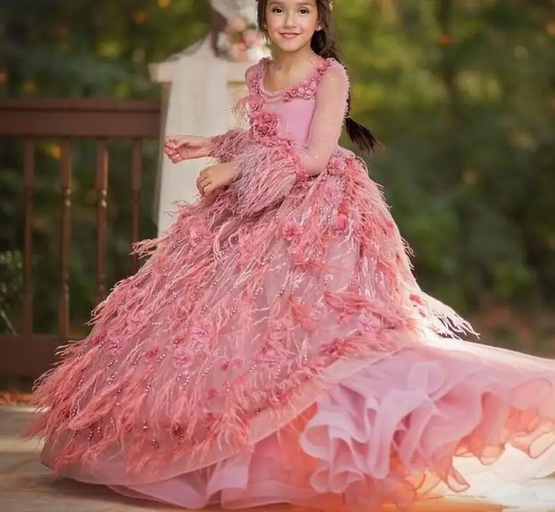 Gorgeous-Feather-Flower-Girl-Dresses-For-Weddings-Luxury-Pearls-Applique-Long-Sleeve-Birthday-Dress-2018-New