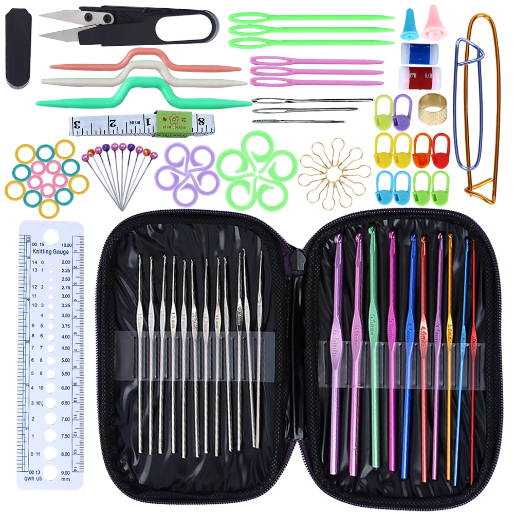 

99Pcs Crochet Hook Set Sewing Needle Knitting Needle Tool Sets With Scissors Row Counters For Sewing Needles Weaving Tools Kit