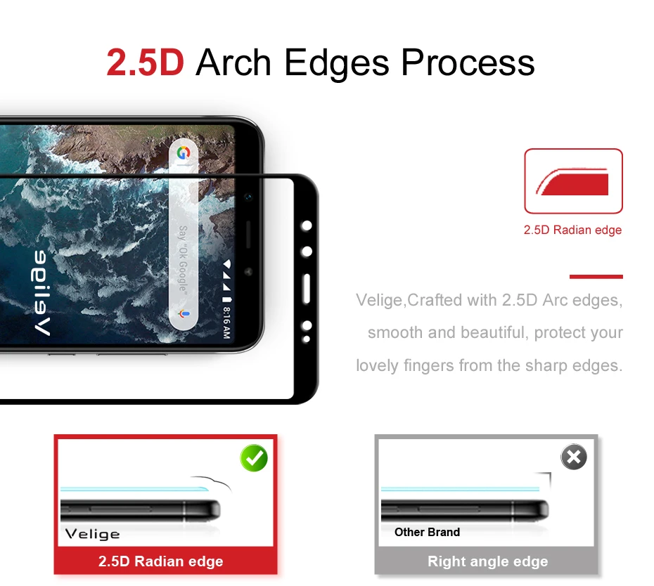 Velige 9H Tempered Glass For Xiaomi Mi 6X Xiomi Mi6X HD Clarity Real 2.5D 0.3mm Full Cover Toughened Safety Glass Film (8)