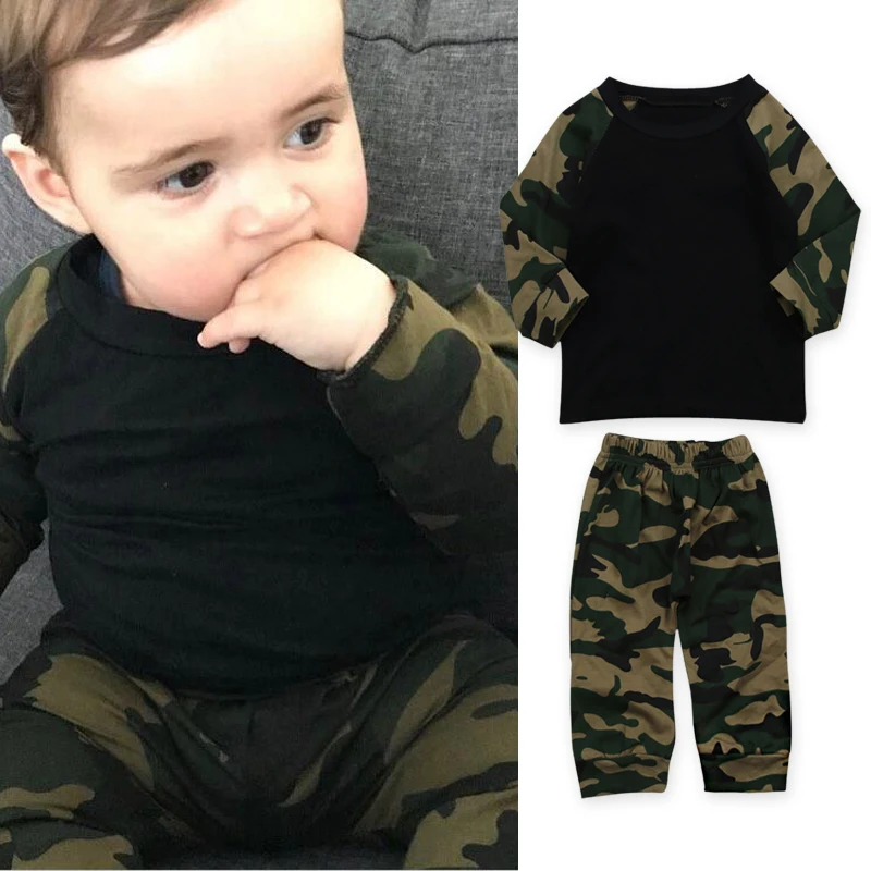 

2017 Fashion Hot Baby Boy Kids Clothes Camouflage Long Sleeve Cotton T-shirt+Camouflage Pants Trousers 2Pcs Outfits Baby Boy Set