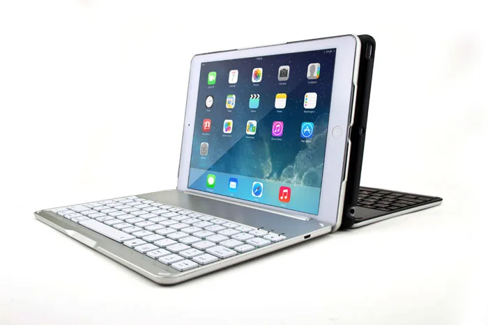 Luxury Tablet Case for iPad 6/Air2 Smart Flip Cover Stand 7 Colors Backlit Light Aluminum Bluetooth Keyboard Case for iPad Air 2