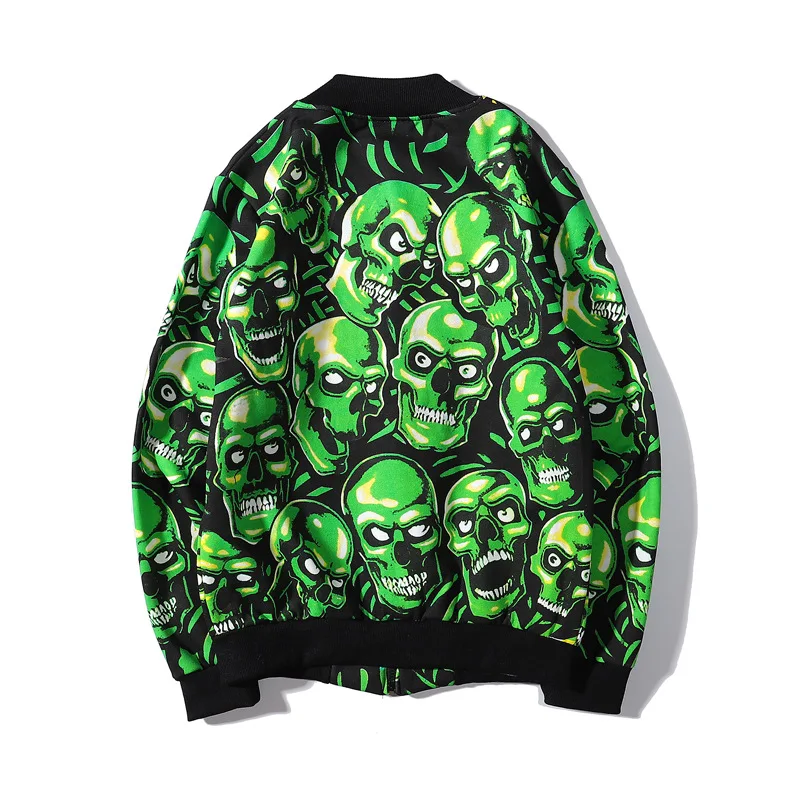 

19SS Autumn summer Europe and America Harajuku men women jacket green skull print round neck baseball uniform jackets