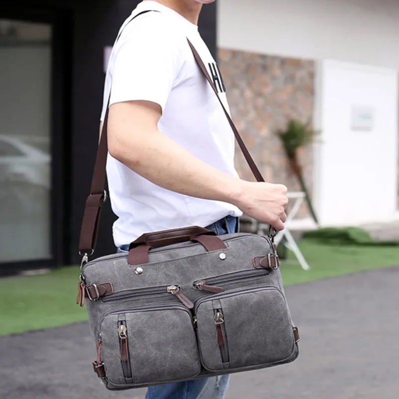 

LJL-Kvky Men Handbags Canvas Shoulder Crossbody Messenger Bags Solid High Capacity Man Casual Travel Multifunction Back Pack
