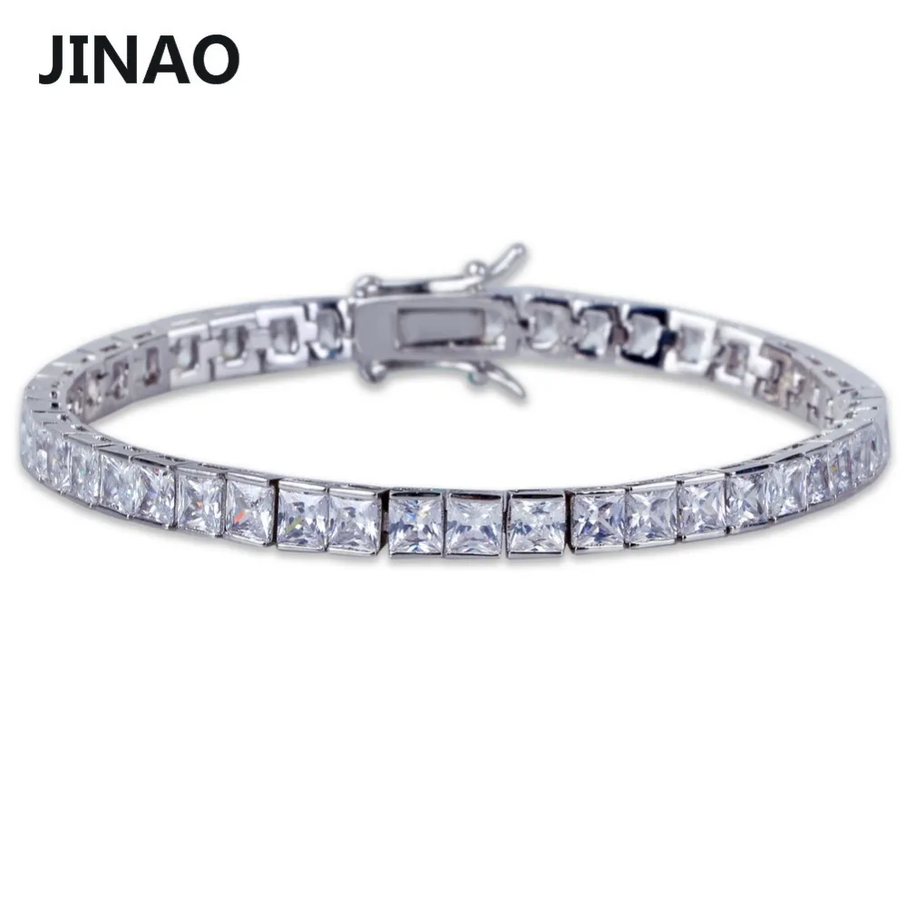 JINAO-pulsera de estilo Hip Hop para hombre, brazalete de 1 Fila de 6mm, chapado en oro, Micro pavé AAA, circonita cúbica, Iced Out, Bling Box, cadena, regalo