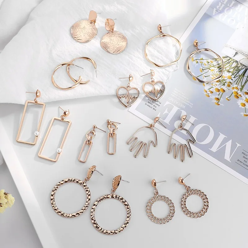 

2019 New Fashion Trendy Metal Earrings with Exaggerated Personality Cinturones ZA Women Square Round Geometry Earrings Earring