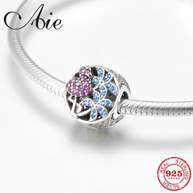 

Gifts 925 Sterling Silver pink ostrich and blue Coconut tree CZ fine Bead Fit Original Pandora Charm Bracelet Jewelry making