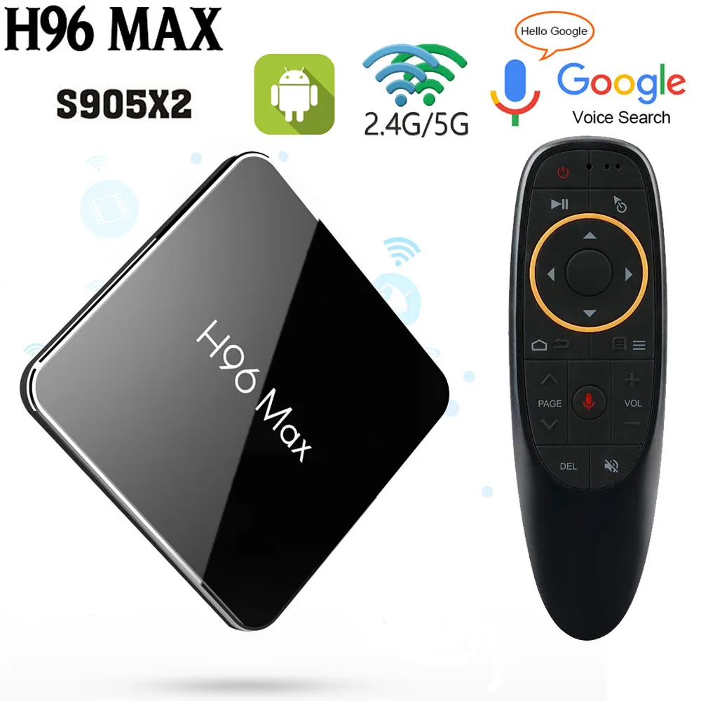 

Android 8.1 TV Box H96 Max Amlogic S905X2 4K Media Player Bluetooth 4GB RAM 64G ROM 2.4G&5G Dual Wifi Google Play Smart TV Box
