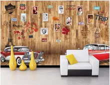 

Custom photo 3d wallpaper European-style wooden grainy photo wall vintage car living room Home decor 3d wall murals wallpaper