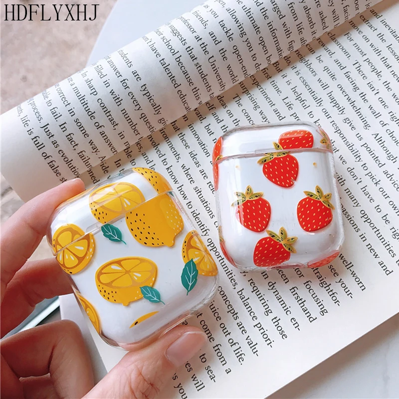 

HDFLYXHJ Cartoon For Airpods Case Cute Lemon Strawberry Clear Hard Earphone Protective Box For iPhone Air Pods Accessories Bag