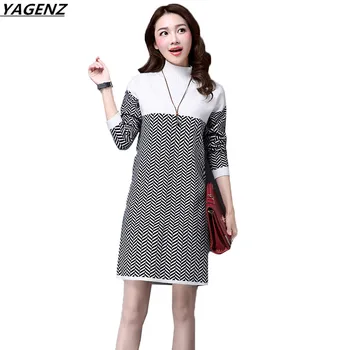 

Women Sweater Dress 2017Autumn Winter Dress Half-high Collar Pullover Knitted Sweater Long Sleeve Bottom Shirt Female YAGENZ 620