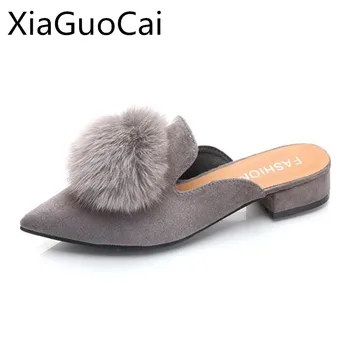 

New Style American Women Slippers Spring and Autumn Slip on Fur Slippers Outdoors Pointed Toe Shoes Lu5 35
