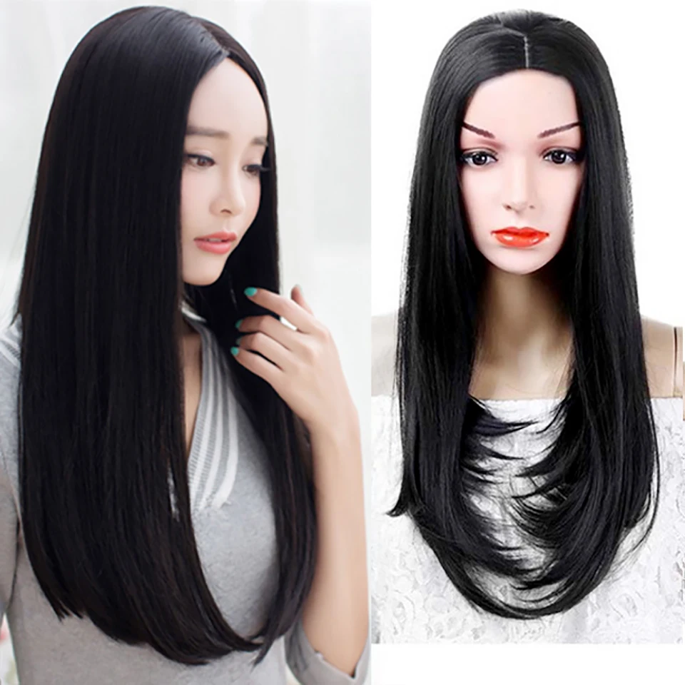 

DIFEI Long Natural Straight Wig Heat Resistant Synthetic Hair Wigs for Women Black Middle Part Wig 3 Colors Women's Wigs
