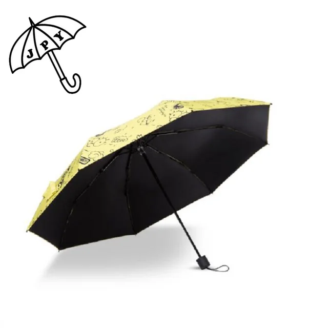 Bright Yellow Color WOW eys Rain Umbrella Black Coating 3 Folding