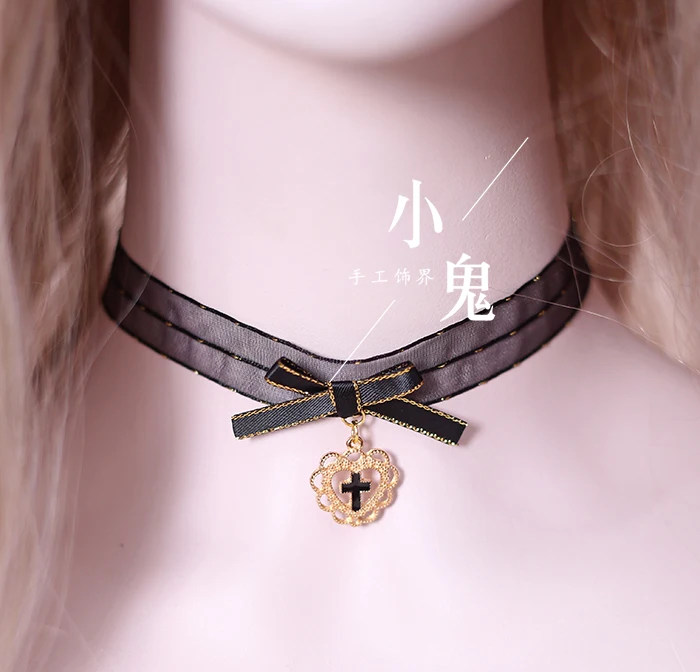 necklace Ручной работы вручную черный готический Лолита головной убор Лолиты ветер волосы японская Брошь булавка ожерелье - Цвет: necklace