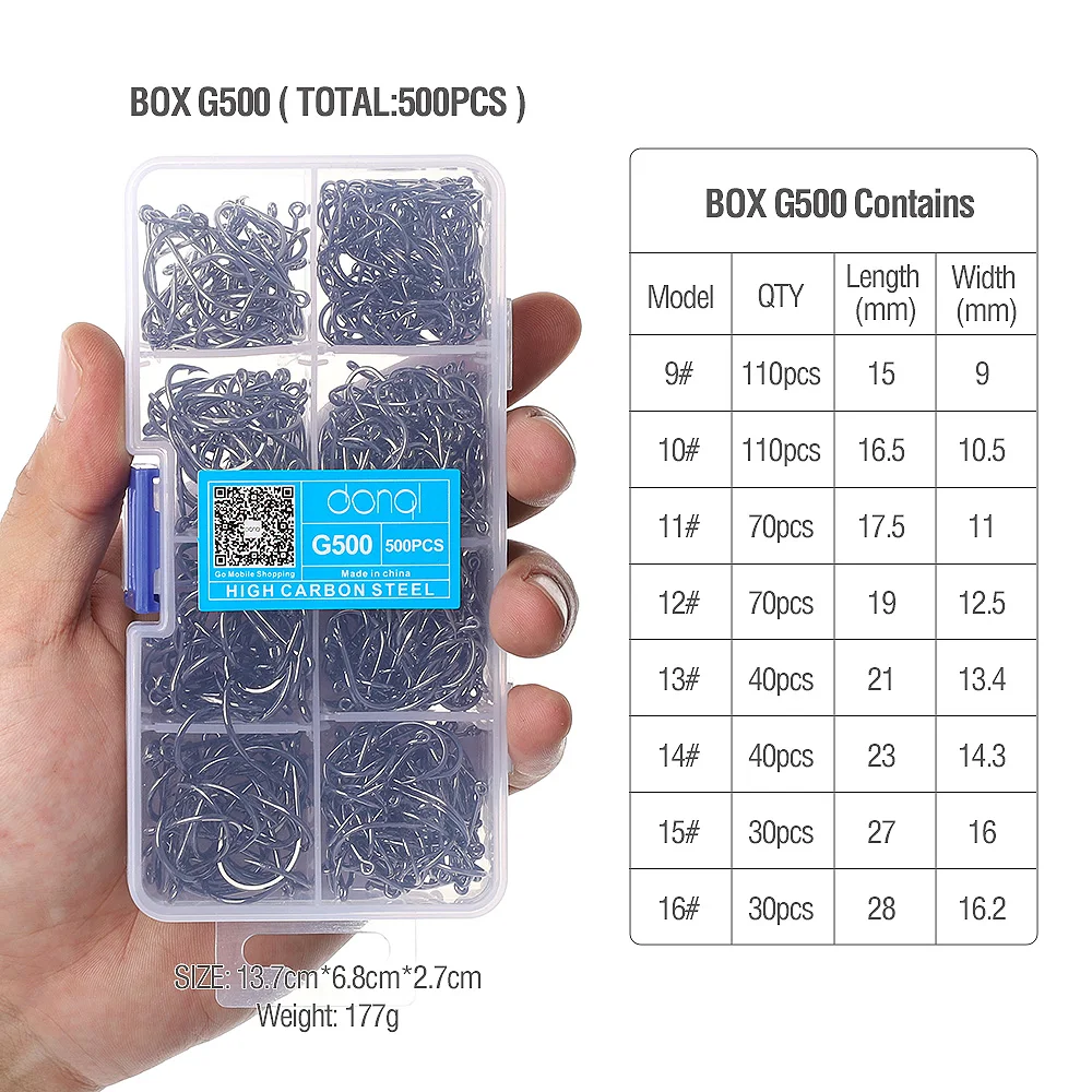 DONQL 500pcs/ Set Fishing Hooks Barbed Circle High Carbon Steel Fishhook Carp Fly Fishing Hook Sea Accessories Tackle