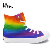 Вэнь радуга цвет постепенная смена цвета Красочные Картины Ручная роспись парусиновая обувь мужские вулканизированные Туфли повседневные женские кроссовки Zapatos
