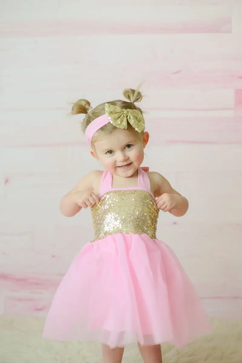 Pink Gold Glitter Tulle Dress Babys 1st Birthday Dress Pink & Gold