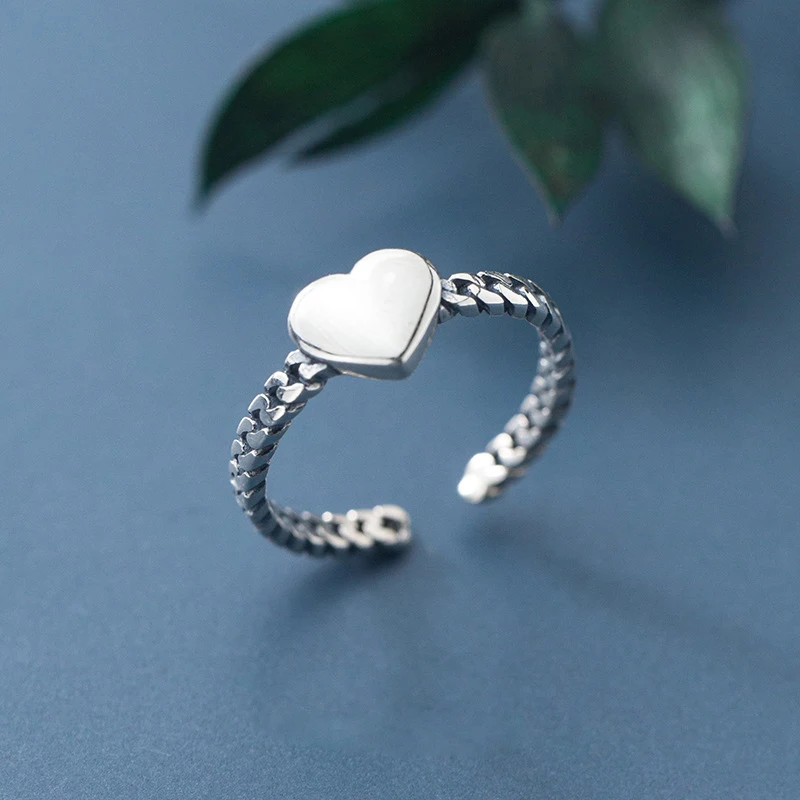 

925 Silver Heart Ring Vintage Korea Jewelry Charm Joyas Haut Bague Femme Minimalism Aneis Ladies Ring Anillos Rings for Women