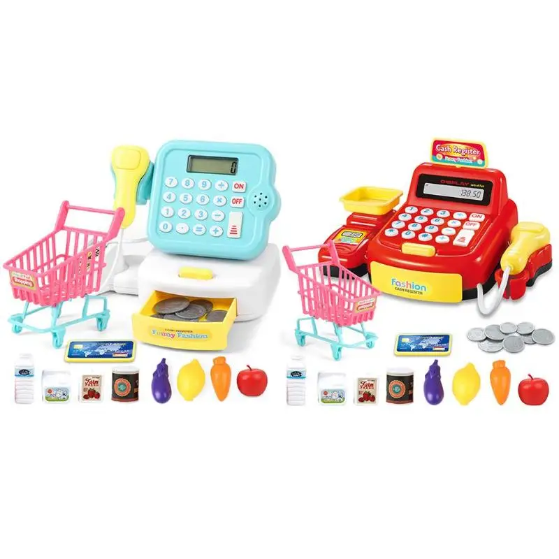 

19pcs/set Mini Role Play Cash Register Supermarket Checkout Counter Toy Shopping Cart With Light Music