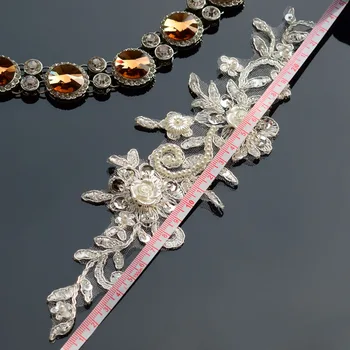 

Handmade crystal beads patches sequins Wedding dress belt bridal headpiece patches applique Sew on applique 6cm Width