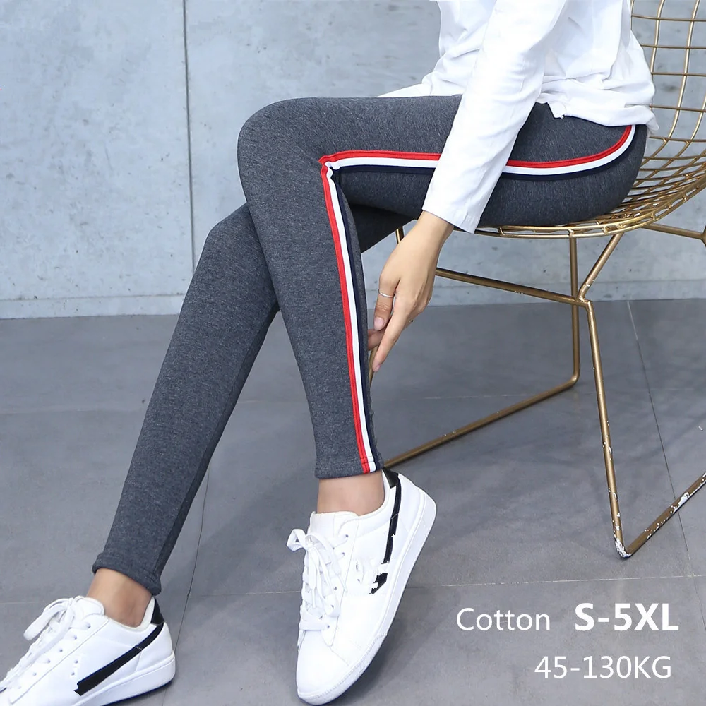 High-Quality-Cotton-Leggings-Side-stripes-Women-Casual-Legging-Pant-Plus-Size-5XL-High-Waist-Fitness_