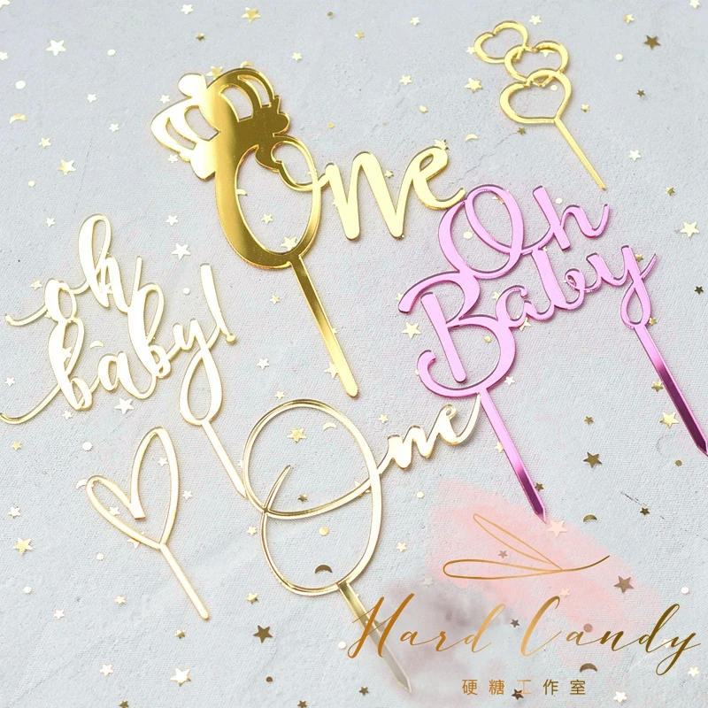2 шт золотой розовый акриловый &quotOne&quot Oh Baby &quotторт Топпер для украшения вечеринки
