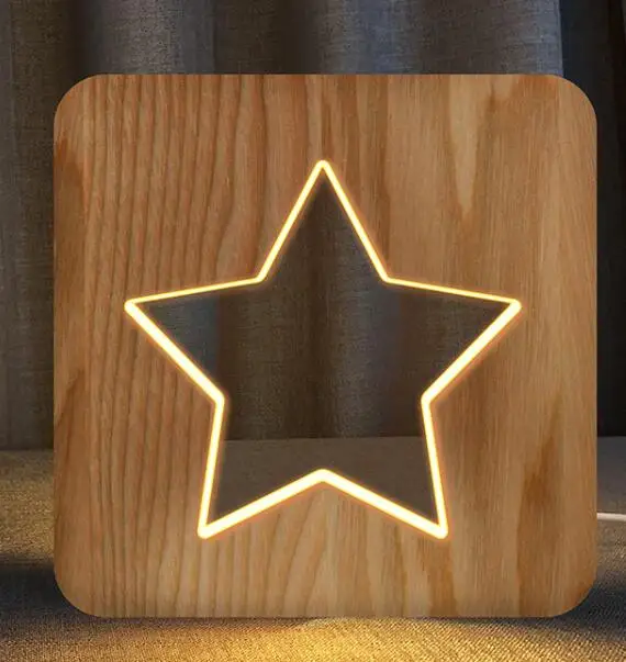 5 г логотип 3D светодиодный Деревянный светильник Декор свет Детская Спальня украшение теплый свет USB ночник для детей подарок на день рождения праздник - Испускаемый цвет: wooden lamp 2
